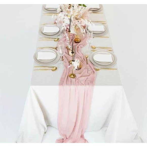 Wedding Dining Cheesecloth Table Runner 25" x 16ft - Blush / Rose Gold - Picture 2 of 5